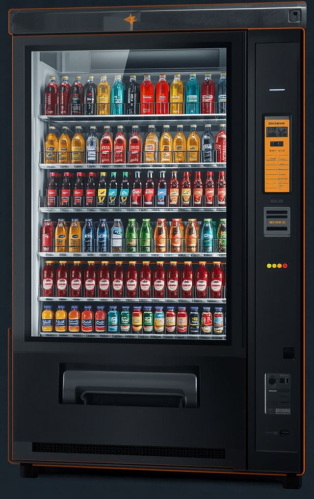Stocked glass-front drinks vending machine